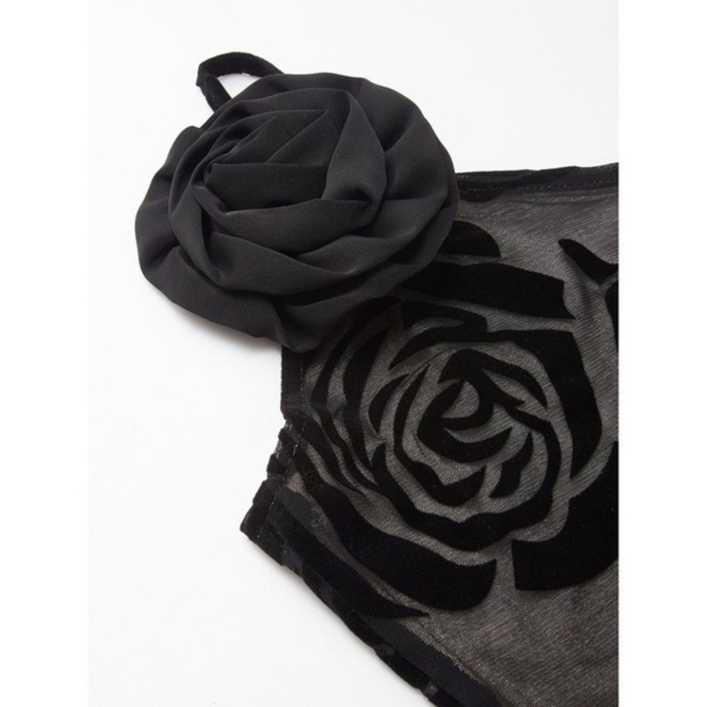 COMMENSE Jacquard Floral Asymmetrical Black Maxi Dress 3D Rose Evening Gown M - Picture 14 of 15